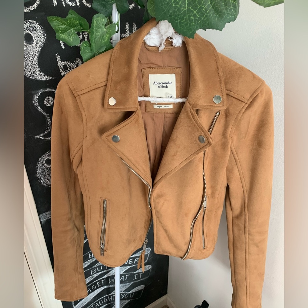 Abercrombie and Fitch tan suede vegan leather jacket. Size XS.